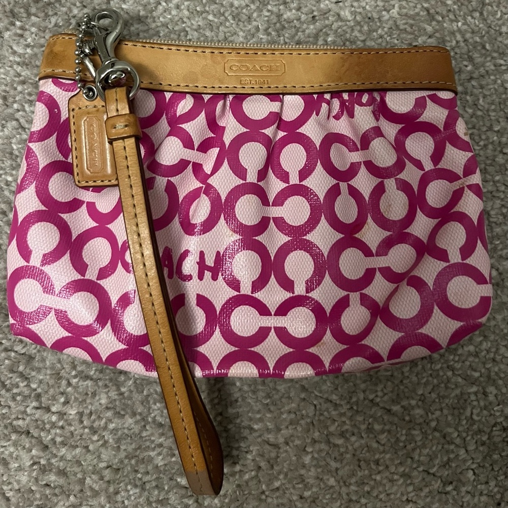 COACH signature pink wristlet